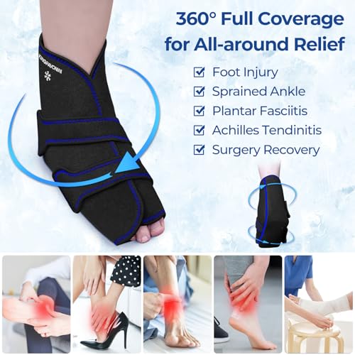Image of KingPavonini Ankle Foot Ice Pack Wrap for Sprained Ankle /Surgery Recovery, Reusable Gel Ice Packs for Feet Injuries, Plantar Fasciitis, Achilles Tendonitis, Hot /Cold Therapy, XL (1 Wrap+4 Gel Packs)