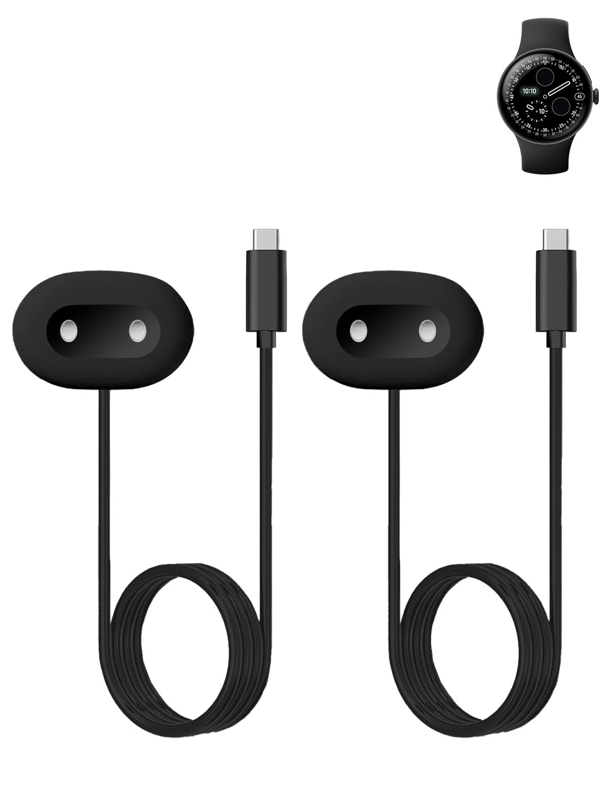 Cable de carga para Google Pixel Watch 4 (41 mm/45 mm) con base, cable de carga rápida magnético tipo C para Google Smart Watch, paquete de 2 (negro)