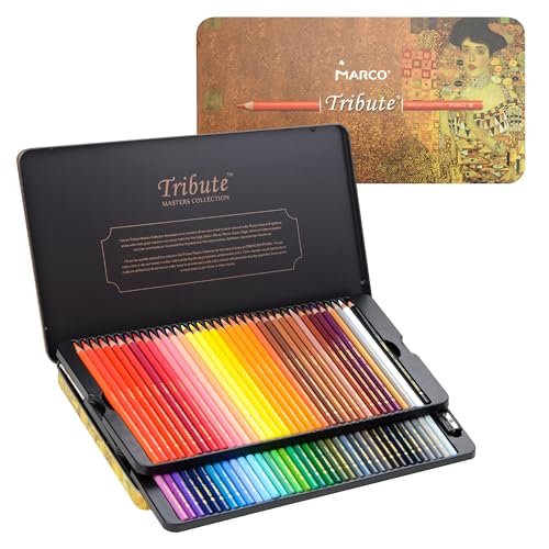 MARCO Juego de 72 lápices de colores para adultos – Juego de 72 lápices profesionales de pintura al óleo en caja de hierro, adecuado para estudiantes de arte y profesionales (72 piezas de aceite)