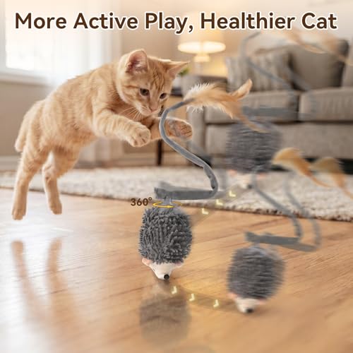 Jouet hérisson interactif chat Migipaws à rotation 360° et queue en peluche