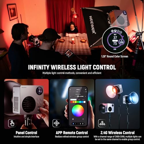 NEEWER HB80C RGBWW LED Video Light with Built-in 72Wh Battery & 100W PD Fast Charging, 80W Mini RGB COB Continuous Output Lighting Bowens Mount Handheld Spotlight 2500K-7500K, 10400lux/m, 18 Effects