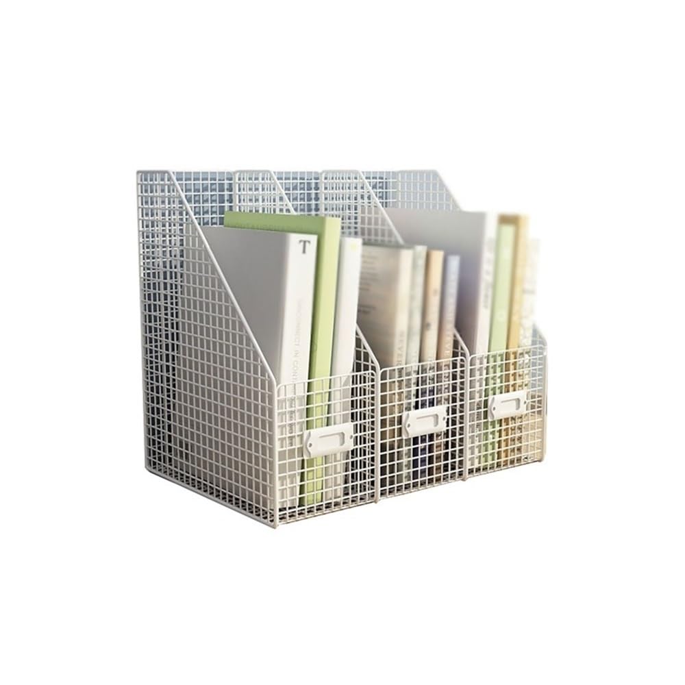 J9V4G6S3B5 Desktop File Rack Desktop File Magazine Folder Holder 3 Vertical Compartments for Office Home School(White)