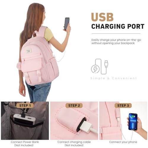Image of WINDARS School Backpack for Teen Girls, Cute College Backpacks for Women Students Aesthetic Bookbag Large 15.6 Inch Laptop Bag Middle School Travel Back Pack (Pink)