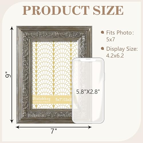 Image of VIOLABBEY 5x7 Silver Picture Frame, Vintage Photo Frames Ornate without Mat | Antique Photo Frame, Wall Hanging or Tabletop Display, HD Plexiglass, Wall Decor