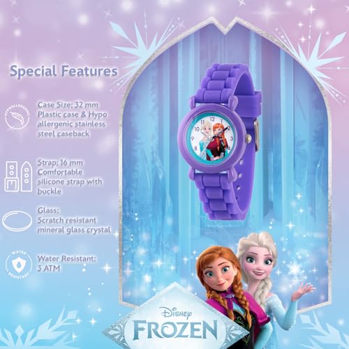 Disney Frozen Kids' Plastic Time Teacher Analog Quartz Silicone Strap Watch, 32mm, Purple4