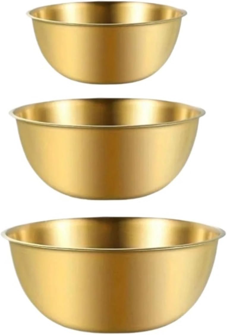 Mixing Bowls, Stainless Steel Mixing Bowl 3pcs/Set Multipurpose Salad Bowls Egg Flour Basin Fruit Vegetable Noodle Container for Kitchen Tableware(Gold)