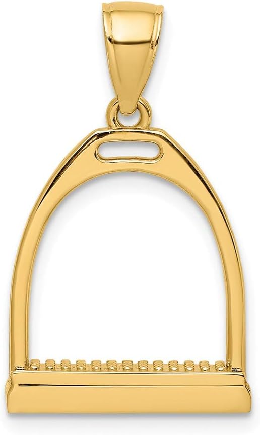 14K Yellow Gold 3D Large Horse Stirrup High Polish Pendant