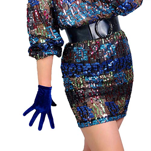 GooDay Women Short Velvet Gloves Warm Stretch for Dress Daily Tea Party Dance 22cm Sapphire