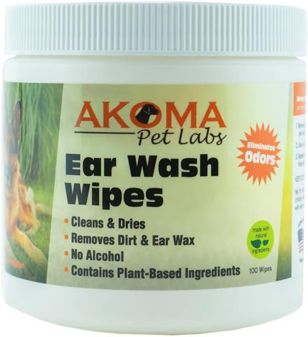 Akoma Pet Labs Pet Ear Wash Wipes for Dogs & Cats – Gentle and Safe Formula to Reduce Ear Odor – Natural Ingredients Soothe Ears and…