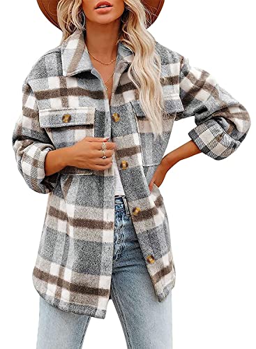 Hormtaer Hormtaer Damen Herbst Winter Casual Oversize Langarm Plaid Tops...
