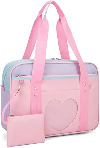 Miniatura 9 de Bolso japonés con ventana en forma de corazón versátil como bolso de hombro para computadora portátil Negro,Beige,Azul,Rosa,Púrpura,Rosado y
