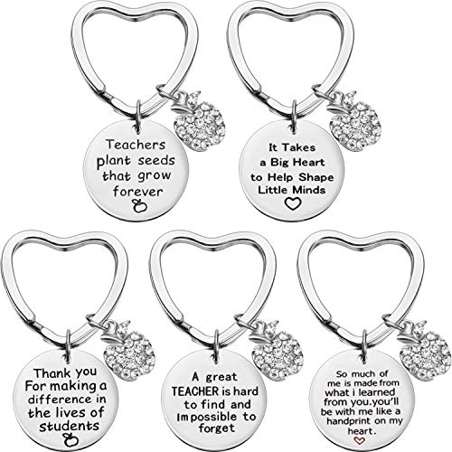 Preisvergleich Produktbild 5 Stücke Lehrer Geschenk Schlüsselanhänger Herzförmige Charm Schmuck Schlüsselbund Edelstahl Durchdachtes Geschenk Schlüsselanhänger für Damen Lehrer (Style D)