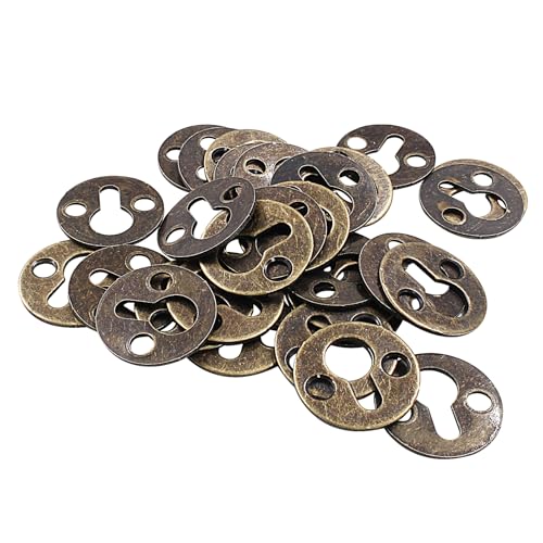 Image of 25 mm / 1 Inch Metal Keyhole Hangers, 30 Pcs Round Type Shelf Brackets, Bronze Keyhole Mounting Plate with Screws for Picture Frame, Wall