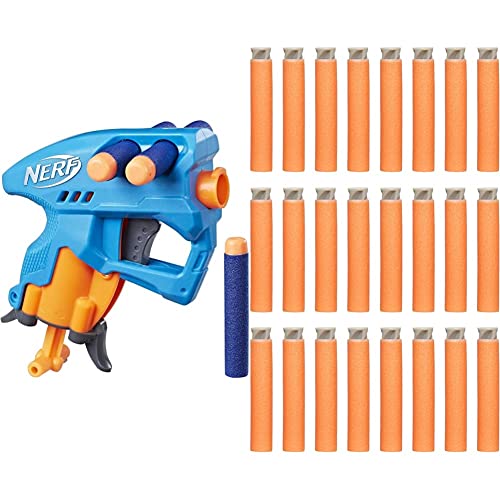Image of Nerf N-Strike Nano Fire, Blue with 24 Extra Elite Accustrike Darts Pack, Ages 8 and Up