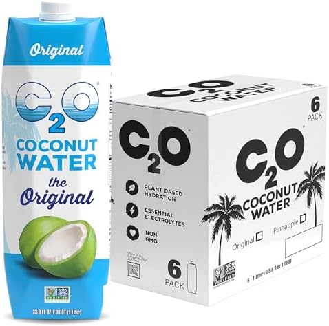 C2O - Organic Coconut Water, The Original Flavor (6 Pack) - Made with Fresh Coconut Water - Plant Based, Non GMO - Natural Hydration, Essential Electrolytes, & Potassium - 6 Tetra Packs, 33.8 FL OZ
