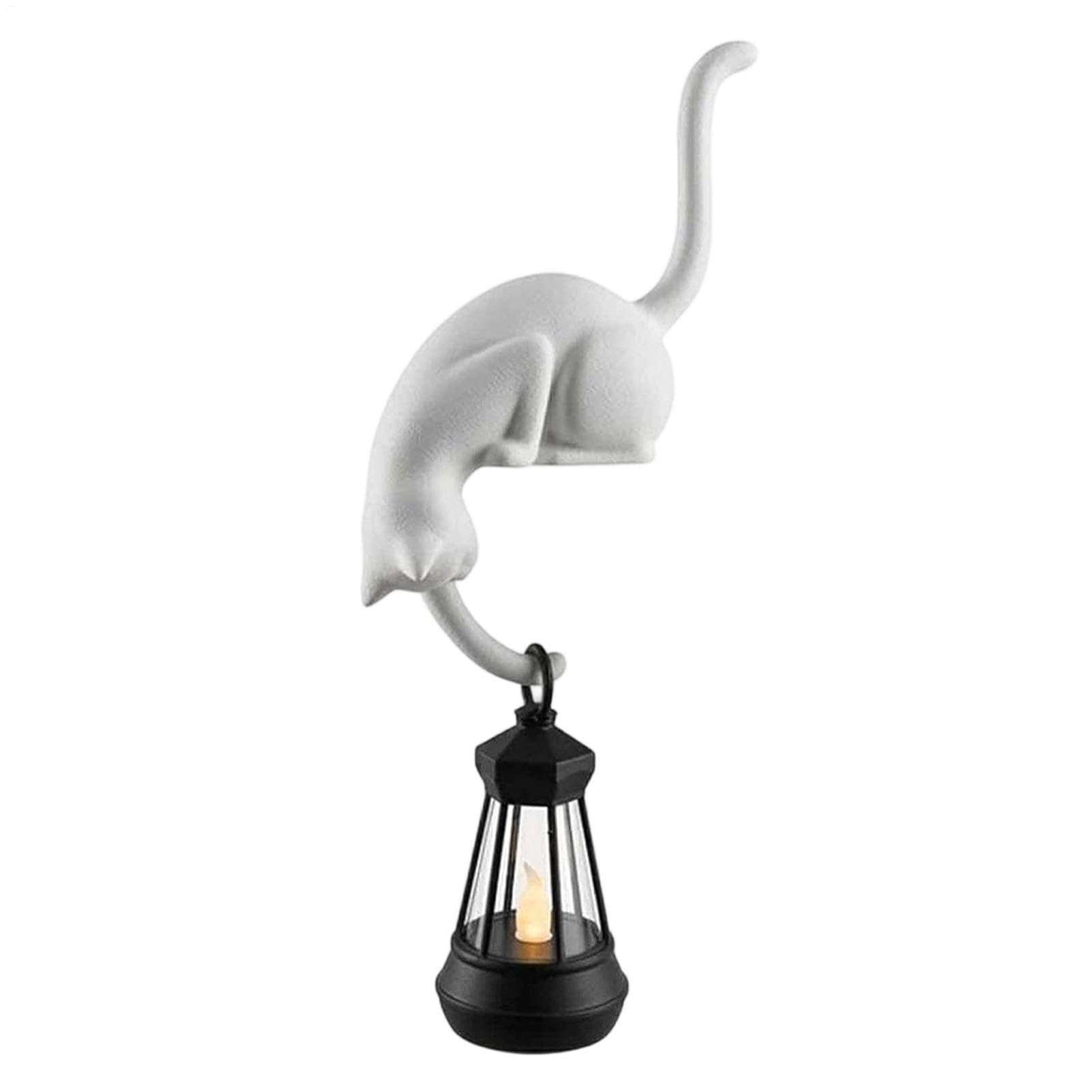Cat Figurine - LED Animal Statue with Hook, Retro Desk Decor