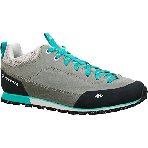 QUECHUA ARPENAZ 500 WOMEN'S WALKING SHOES GREY/GREEN, LEATHER (EU 36