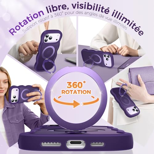 Coque MagSafe iPhone 17 Pro antichoc avec béquille violette rotative