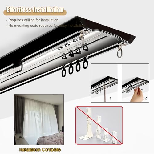 Tringle à rideaux noire plafond double rail avec poulies - 8