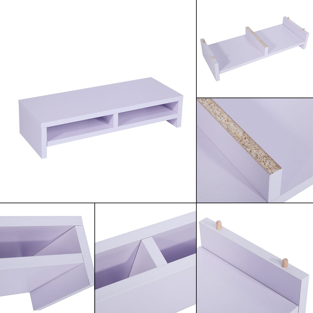 Greensen Supporto per Monitor in Legno Rialzo 2 Livelli Supporto per Computer Ergonomico Bianco per Stampante Portatile Organizzatore da Scrivania per PC Gestione Cavi 50 X 20 X 11,7 Cm
