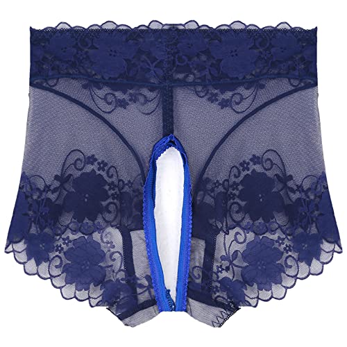Doomiva Women Adult Summer Floral Lace Boyshorts Ultra Thin Boxer Shorts Sexy Underwear Undershorts 2# Blue Large #TOP6