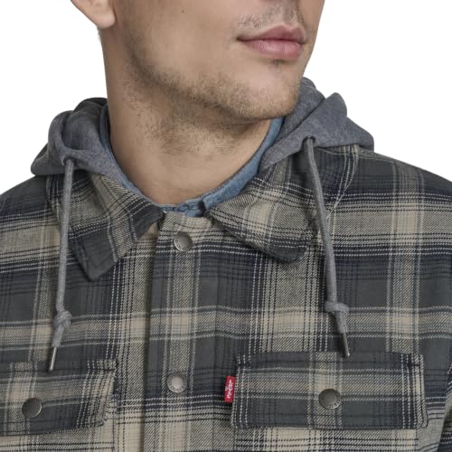 Image of Levi's mens Plaid Sherpa Lined Hooded Shirt Jacket (Regular & Big & Tall Sizes)