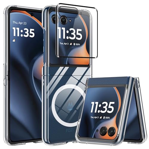 AFENGBOX for Motorola Razr 2025 Magnetic Case,Moto Razr 2025 Phone Case Compatible with Magsafe,Slim Thin Shockproof Protective Cover with Screen Protector for Motorola Razr 2025,Clear