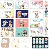 Decorably 24 Pack 6x4in Dog Thank You Cards with Envelopes and Stickers, 12 Adorable Designs Puppy Thank You Cards Dog, Blank Inside - Kid's Party, Birthday