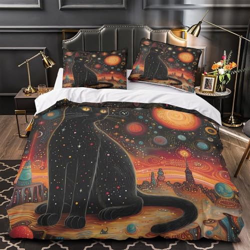 Housse de couette chat cosmique hypoallergique avec zip 140x200
