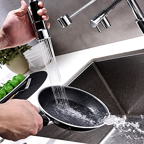 Rubinetto per lavello da Cucina per Bar Agriturismo Commerciale, rubinetti da Cucina a Molla in Ottone Nero/Cromato, Supporto Fisso Rubinetto da Cucina con Rotazione a 360°, rubinetti per lavello con