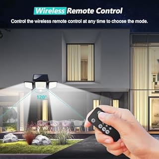 Tuffenough Solar Outdoor Lights 2500LM 210 LED Security Lights with Remote Control,3 Heads Motion Sensor Lights, IP65 Waterproof,270° Wide Angle Flood Wall Lights with 3 Modes(1 Packs)