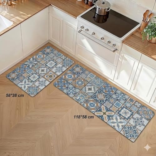 Image of proxin Kitchen Mat Anti-Slip Waterproof Floor Mat, Oil-Proof Anti-Fatigue Kitchen mats for Floor Anti Slip, Sink, Laundry & Standing Desk (118x38cm, 58x38cm) (Multi3)