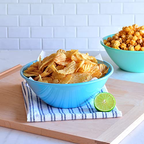 Youngever 10 inch 100 Ounce Plastic Mixing and Serving Bowls, Popcorn Bowls, Salad Bowls, Chip and Dip Serving Bowls, Set of 9 (Coastal) - Thumbnail 4