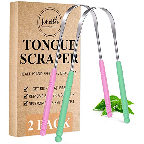 Tongue Scraper (2 Pack), Fresh Breath, Stainless Steel Tongue Cleaners, 100% BPA Free Metal Tongue Scrapers for Fresher Breath in Seconds