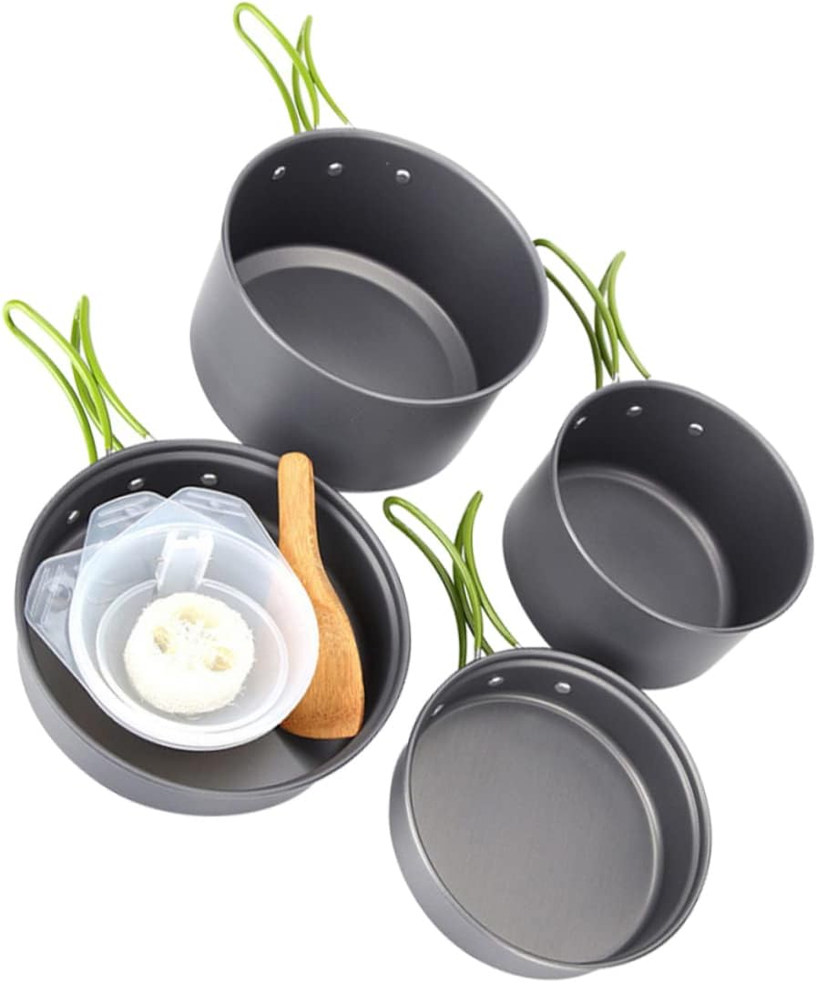 2-3 Person Compact Camping Pot and Bowl Set Non-Stick Outdoor Cookware Portable BBQ Utensil Kit for Outdoor Kitchenware