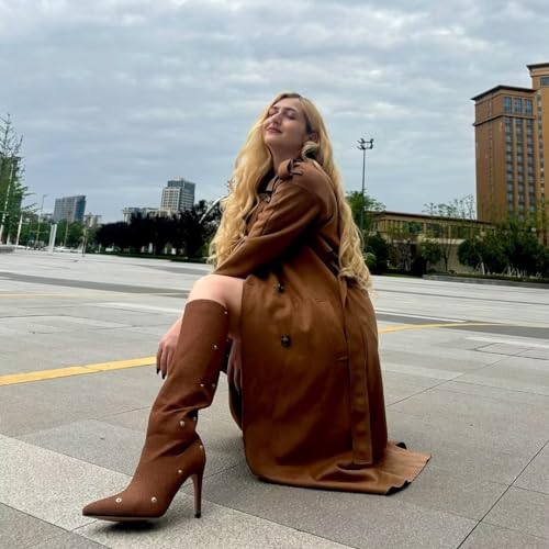 Image of Women's Knee High Shark Boots Pointed Toe High Heels Ruched Stiletto Slouchy Party Boots Detachable Snap-off Panel