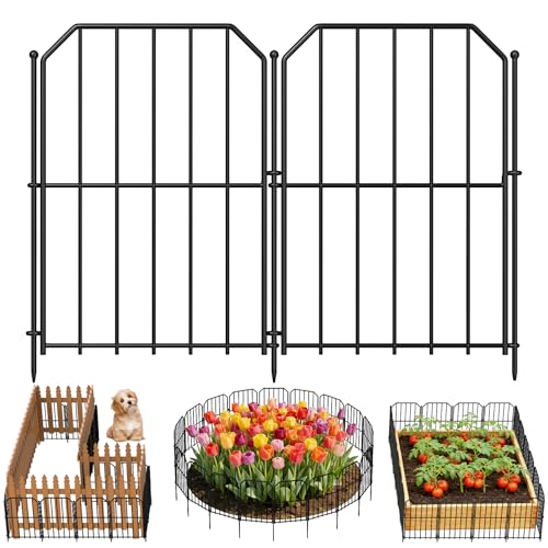 Goovilla Garden Fence, Total 10ft(L) x 24in(H) Garden Fencing Animal Barrier, 10 Pcs Rustproof Metal Wire No Dig Fence Panels, Black Decorative Garden Fences and Borders for Dogs, Flower Bed, Patio