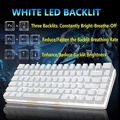 AJAZZ AK33 Tastiera Meccanica da Computer Gaming, USB Cablata 82 Tasti Anti-Ghosting Tastiera Gioco Bianco Illuminata Backlit, Mechanical Keyboard Compatta Ergonomica, Interruttore Rosso, Bianco
