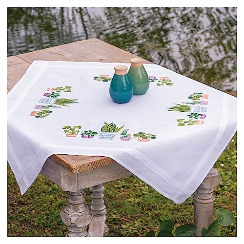 Vervaco Indoor Plant Tablecloth Kit, White, ca. 80 x 80 cm