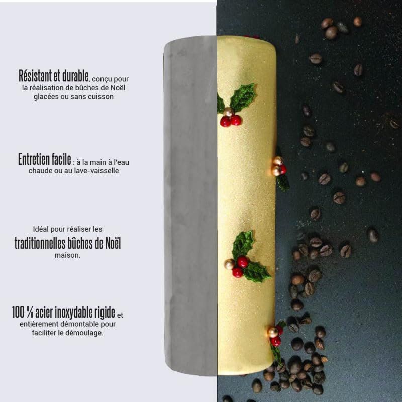 Kit pour bûche de Noël avec moule en acier inoxydable et 2 inserts en PVC