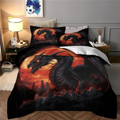 Parure de lit dragon 140x200 housse de couette microfibre pour ado garçon - 6