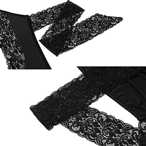 VicSec Women Sexy Bodysuit with Black Lace Strap Deep V Neck Teddy Babydoll Naughty One Piece Nightwear Jumpsuit Outfit Sleepwear