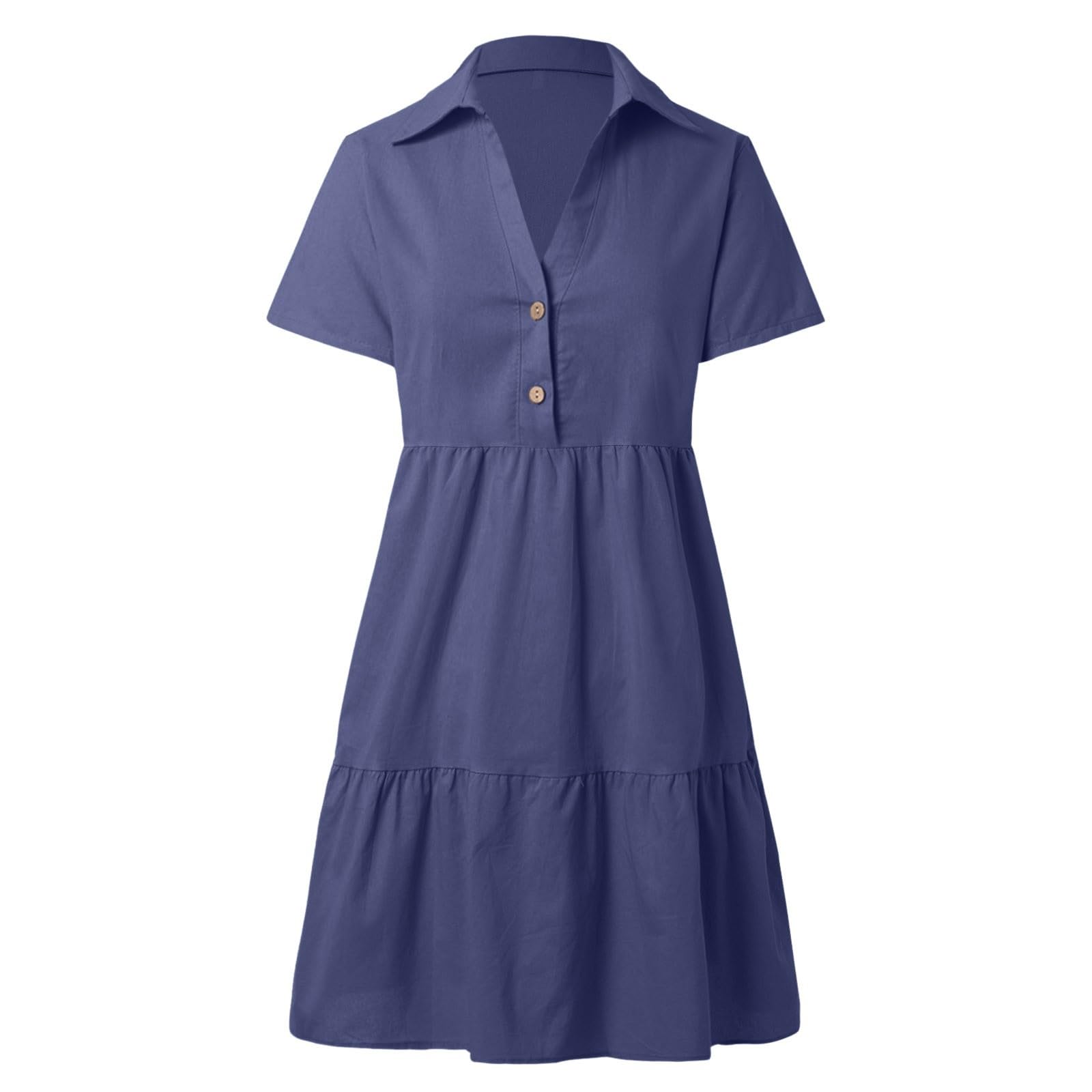 Generico Abito da Donna in Cotone E Lino - Abito Estivo Casual E Ampio Miniabito con Scollo a V, Bottoni E Maniche Corte per Estate E Vacanze Uso Quotidiano E Spiaggia Tutte Le Occasioni