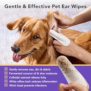 HICC PET Ear Finger Wipes for Dogs & Cats – Gently Remove Ear Wax, Debris – Sooths & Deodorizes – Relieve Ear Itching & Inflammation, Fresh Coconut Scent, All Natural Ingredients – 50 Count