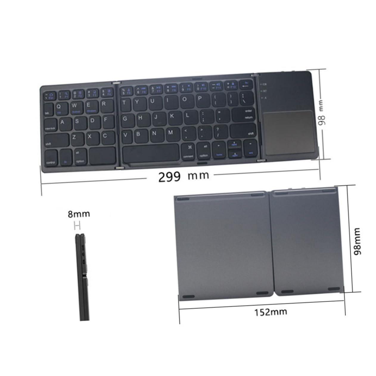 Tofficu Tastiera Wireless Pieghevole per Tablet Tastiera a Connessione senza Fili Abs Resistente Touchpad per Computer e Smartphone