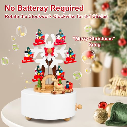 LONEEDY Wooden Music Box Christmas Snowflake Decoration Elk Custom for Boys and Girls Rotation Crafts (Christmas Snowflakes) — view 2