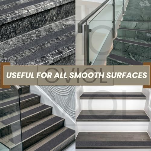 Image of OVIOL Anti Slip Tape for Stairs Waterproof Stairs Anti Skid Strip for Granite Stair Anti Slip Vinyl Flooring, Heavy Duty 80 Grit High Traction, 2 Inch x 16.4 Feet (BLACK, PACK OF 1)