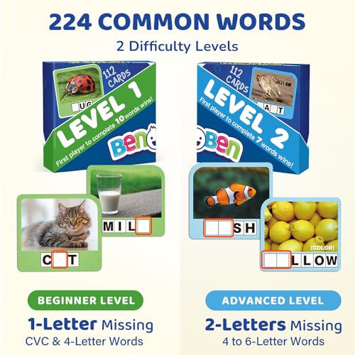 BenBen Spelling Games, 224 Flashcards, 208 Wood Letter Tiles, 1-4 Players, Learning Games for Kids 4-8, Educational Toys for Kindergarten 1st 2nd Grade, Preschool Classroom Must Haves - Image 3