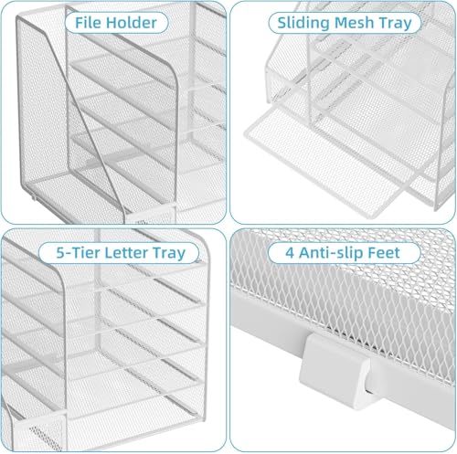 Marbrasse Schreibtisch Organizer und Büro Zubehör,5-Tier Briefablage,Mesh Büro Organizer für Schreibtischzubehör & Ablage(weiß)