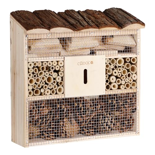 CADOCA® Insect Hotel | 30.5x31x9.5cm | Natural Wooden Bee Hotel | Bug Shelter Garden Nest Box | Wood Nesting House Butterflies Ladybirds Gardening Habitat